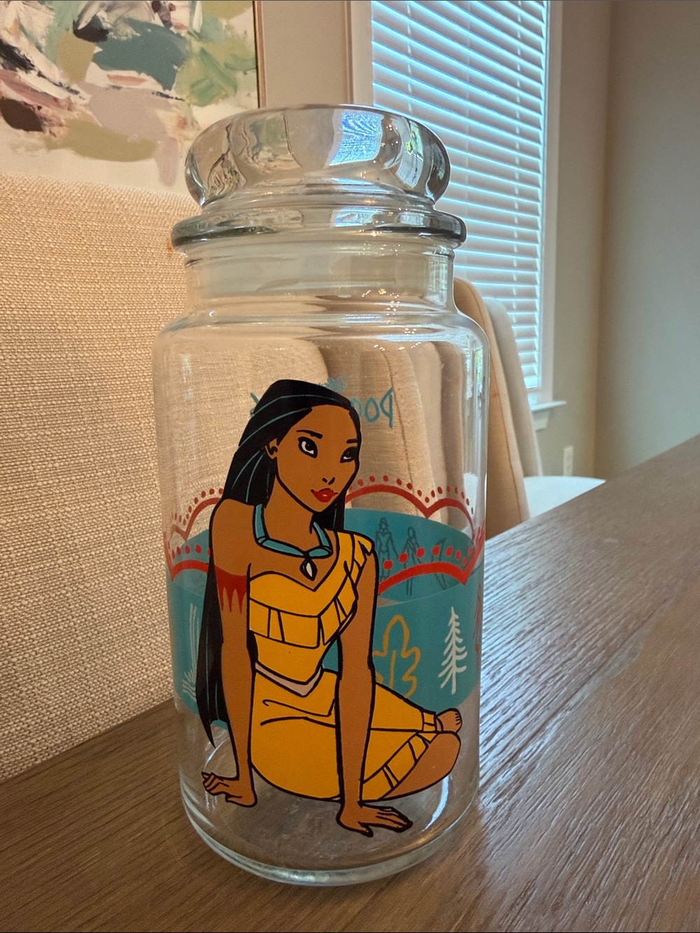 Vintage Pocahontas anchor Glass Jar from
1990s